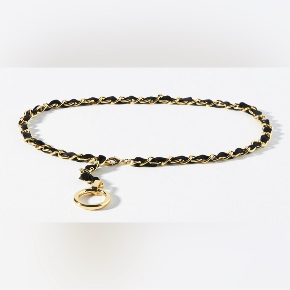 Anthropologie Black and Gold Chain Belt with Ring Accent
